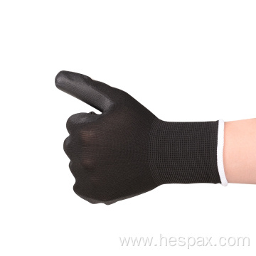 Hespax PU Palm Coated Anti-static Black Nylon Gloves